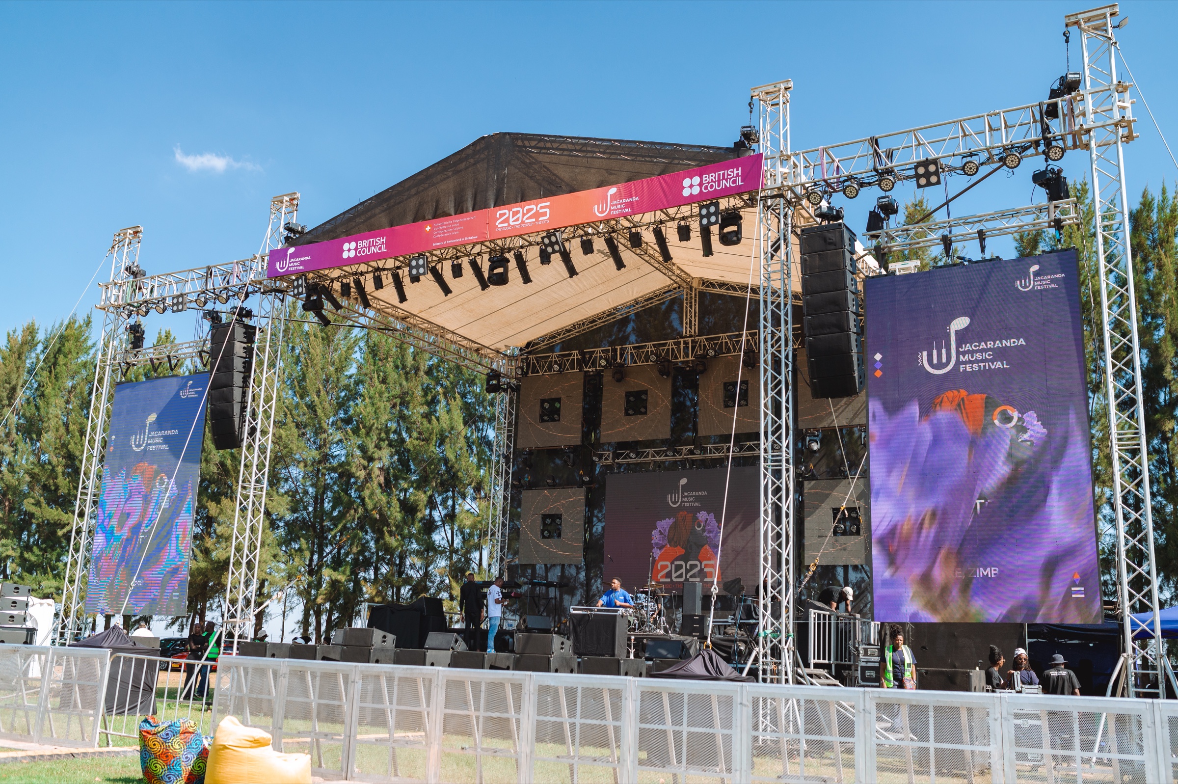 Jacaranda Music Festival 2025 stage featuring festival logo and campaign artwork