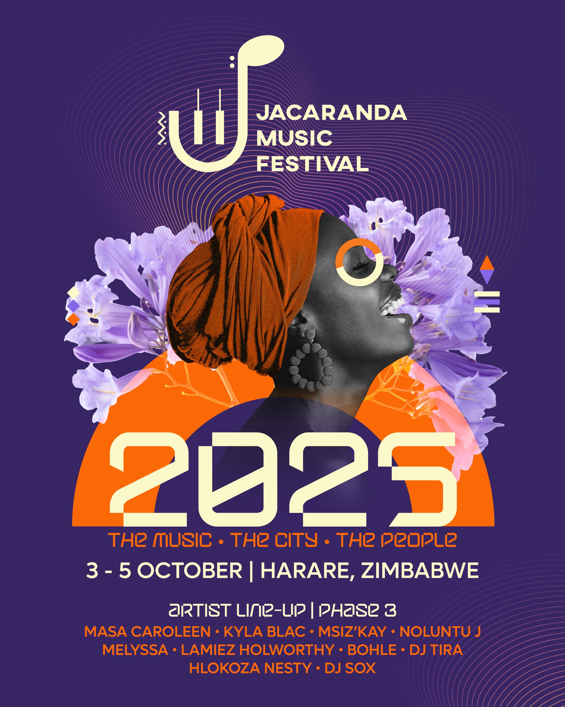 Jacaranda Music Festival 2025 campaign poster with festival logo and artist line-up