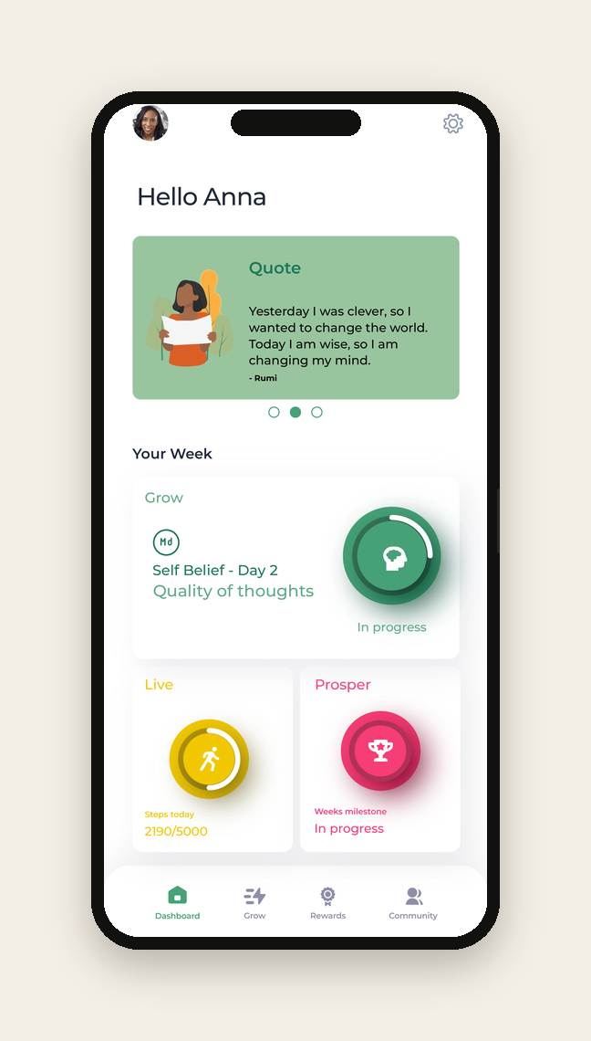 YuGrow app dashboard screen mockup