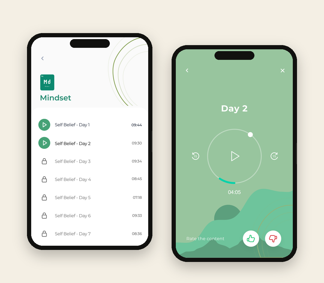 Mindset content library and daily session player screens